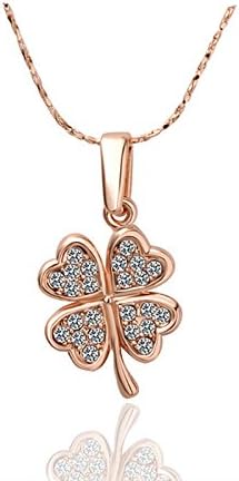 Fashion Women's 18K Rose Gold Diamond Clover Necklace Jewelry