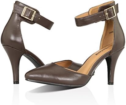 Yeviavy Women's High Heel Pumps Stiletto Pointy Toed D'Orsay Dress Buckle Closure Ankle Strap Shoes