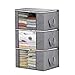 Foldable Storage Bag Organizers, Breathable Clothing Organizer Bags with Large Clear Window and Carry Handles, Storage Boxes for Comforters, Clothes, Blankets, Closets, Bedrooms, 3 Pack, Grey