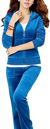 Uniquezone Women Ladies 2 Pieces Velour Sweat and Pants Tracksuit Set