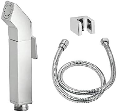 Kyoto Health Faucet HF106 Aztec Leak Proof HYGIENIC Cleaning with Brass Holder and 1 m Stainless Steel Extra Heavy Flexible Pipe Pets and Toilet SEAT in Bathroom for Men, Women, Kids (Medium, Silver)