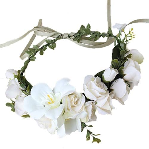 Tutuziyyy Women Flower Wreath Handmade Adjustable Lily Headband Halo Crown Floral Wedding Garland Headband