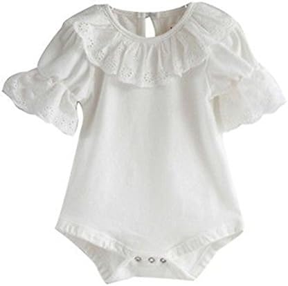 Hiworldki Newborn Kid Baby Jumpsuit Bubble Sleeve Ruffled Lace Collar Bodysuit Shirt White 13-18 Months