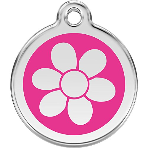 Red Dingo Personalized Flower Pet ID Dog Tag (Large Hot Pink)