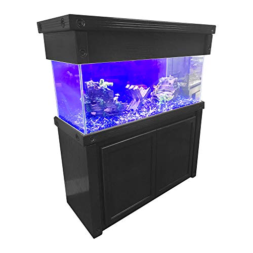 RJ ENTERPRISES Oak Empire 48″X18″ Black 30″ Tall Aquarium Stand fits75/90 Gal & Oak Empire 48″X18″ Black 10″ Tall Canopy fits75/90 Gal & Glass Tank Aquarium 90 Gal is Included