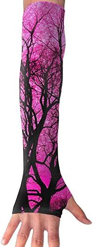 Breathable Ice Silk UV Sun Protection Pink Sky Tree Printed Arm Sleeve Finger Hole For Women And Men Outdoor Sports Fishing Hunting Jogging Motorcycling