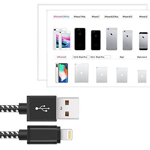 Lightning Cable, Basse 4 Pack [3FT 6FT 6FT 10FT] Nylon Braided Charging Cable Lightning to USB Charge Cord for iPhone X/8/8 Plus/7/7 Plus/6s Plus/6s/iPad/iPod and More (Black White) - Thumbnail 7