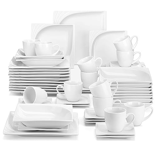MALACASA Ivory White Dinnerware Set, 60-Piece Porcelain Dinnerware
