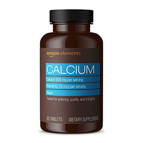 Amazon Elements Calcium plus Vitamin D, Calcium 500mg with D2 600IU, Vegan, 65 Tablets (2 month