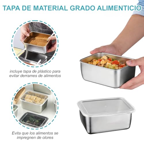 6 recipientes de acero inoxidable para conservar alimentos con tapa hermética, 450 ml, ideales para preparar comidas y guardar salsas; aptos para el refrigerador y el microondas(incluye 6 cucharas)