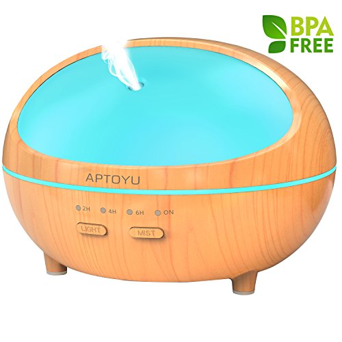 Essential oil diffuser, 300ml Wood Grain Ultrasonic Aromatherapy Diffuser with Timer, Waterless Auto Shut-Off, Mist Adjustable and 7 LED Colors for Baby Home Kitchen Spa Office