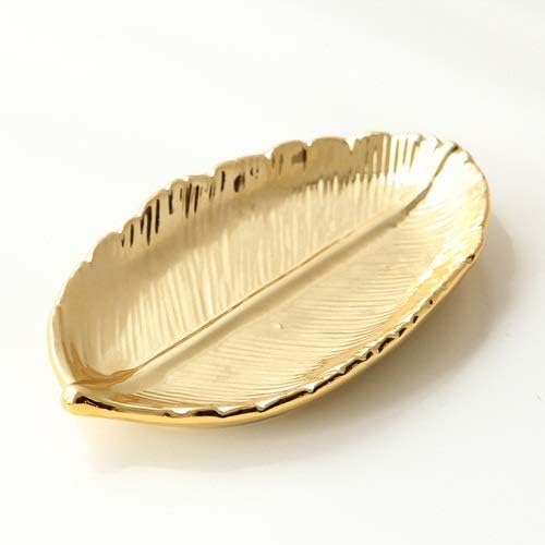 DFEIL Gold Leaf Ceramic Jewelry Tray Porcelain Candy Trinket Dessert Plate Jewelry Ring Bracelets Storage Plate Crockery Tableware Holder for Birthday Mother's Day Christmas Gift