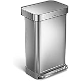 simplehuman 45L Rectangular Step Trash Can with Liner Pocket, Nano-Silver Clear Coat Brushed Stainless Steel, 45 Liter / 11.9 Gallon