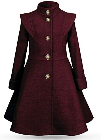 Girls Junior Teen Formal Dressy Coat with Buttons and Pockets - Straight Casual Official - Long Sleeve - Stand-Up Collar - Pointy Shoulders