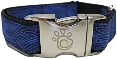 Chief Furry Officer 100 Percent Cotton Designer Fabric Marina Del Rey Dog Collar, Large, Navy Webbing