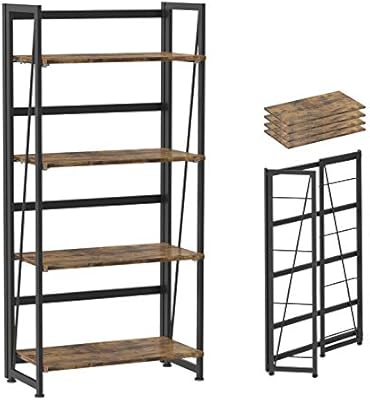 Amazon Com Ironck Folding Bookcase Industrial Bookshelf 4 Tiers Foldable Sackable Space Saving Book Shelf For Living Room Furniture Decor