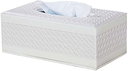 JoinPro Tissue Box Cover Rectangular PU Leather Facial Tissue Holders for Home Office Table Car Automotive Decorations (White Woven Pattern)