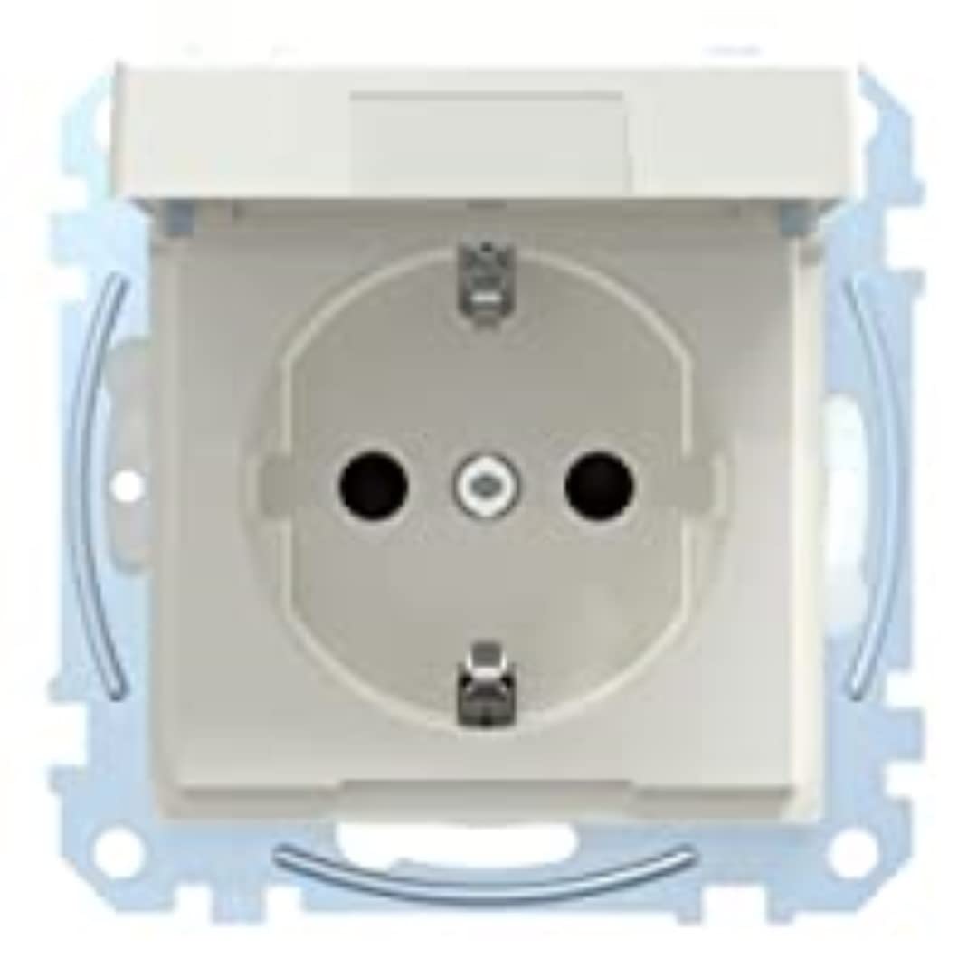Merten MEG2314-0319 Schuko Socket with Hinged Lid, IP44, Touch Protection, Plug-in Terminals Polar White Glossy, System M, Earthing Contact Socket