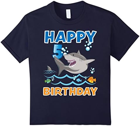 Kids Shark Birthday Shirt For Boys 5 Shark Birthday Party 6 Navy