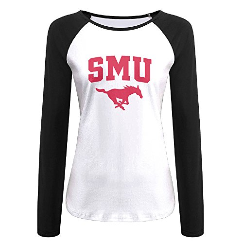 Creamfly Womens Southern SMU Mascot Methodist University Long Sleeve Raglan Baseball Tshirt M