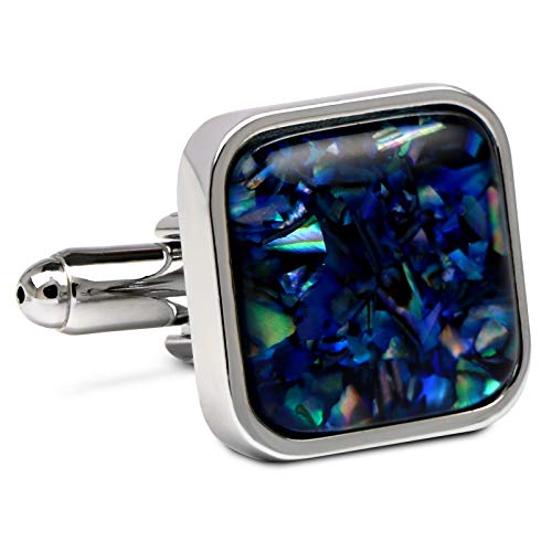 VIILOCK Fancy Nebula Mother of Pearl Square Cufflinks Deep Space Cuff Links Set (Deep Blue)