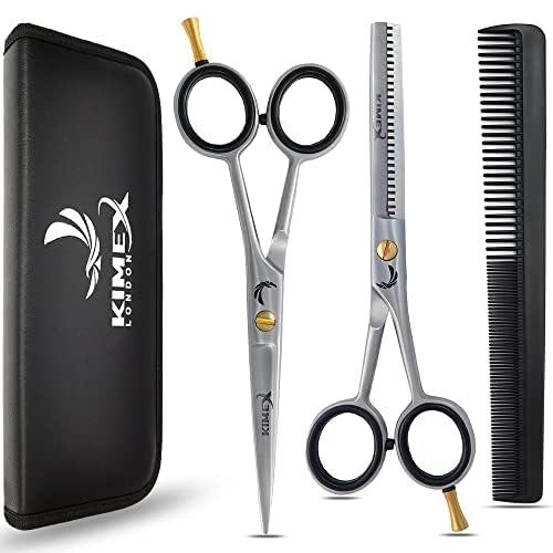 KIMEX LONDON Professional Hairdressing Scissors - Hair Thinning Scissors Set, 6.0 inch + Presentation Case/Box + Black Comb