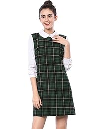 Allegra K - Vestido a cuadros con cuello de Peter Pan, manga larga, para mujer