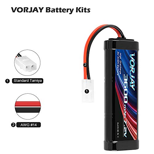 VORJAY 3600mAh RC Akku 7.2V NiMH Akku Batterie Ersatzakku Für RC Autos Flugzeug Helikopter Boot Buggy Modellbau Autos… – Bild 3