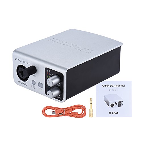 ammoon MIDIPLUS STUDIO-M USB Audio Interface Sound Card 1 Input 2 Outputs 24bit/ 192kHz High Precision Sampling 48V Phantom Power with USB Cable 6.35mm to 3.5mm Adapter