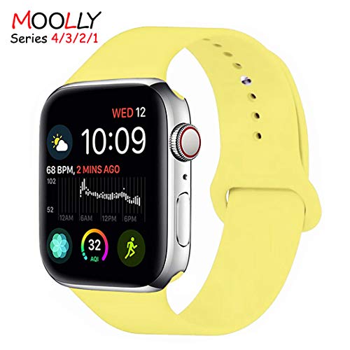 for Apple Watch Band 38mm 40mm, MOOLLY Soft Silicone iWatch Strap Replacement Sport Band for Apple Watch Band Series 4 Series 3 Series 2 Series 1 Sport & Edition (38mm 40mm S/M, Pollen Yellow)