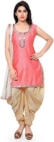 Monika Silk Mill Women's Cotton Patyala Style Pink Color Salwar Suit