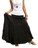 Billy's Thai Shop Women's Plus Size Long Maxi Pleated Skirt with Elastic Waist One Size Fits Most. Black