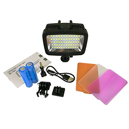 Orsda Video Diving Light 40M Waterproof 1800LM 60 LED Driving lamp video light for GoPro Hero 6/5/4/3+/3/2 Sports Camera Xiaomi Yi SJCAM Action Cam & for DSLR Camera + 2 Battery 18650 Black OR005