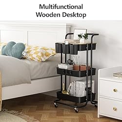 3 Tier Rolling Cart with Metal Handle, Table