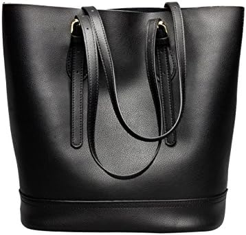 Tote Shoulder Handbag, Genuine Leather Bucket Purses Bags Large Capacity for Women