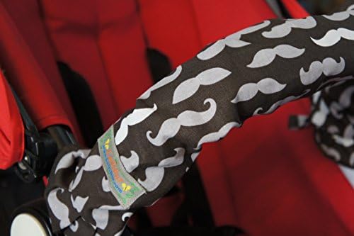Lollibar Stroller Safety Handlebar Cover in Pattern"My Good Man" Black Background with Grey and White Mustaches