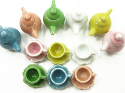 6/18 Coffee Tea Cup Saucer Pot Set Doll House Miniature Ceramic Kitchen Supply Deco #S - 2337 by Wonder Miniature