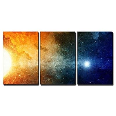 3 Piece Canvas Wall Art - Scientific Background, Big Red Star, Nebula in Deep Space - Modern Home Art Stretched and Framed Ready to Hang - 24