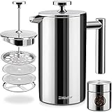 Mueller French Press Double Insulated 304 Stainless Steel Coffee Maker 4 Level Filtration System, No Coffee Grounds, Rust-Fre