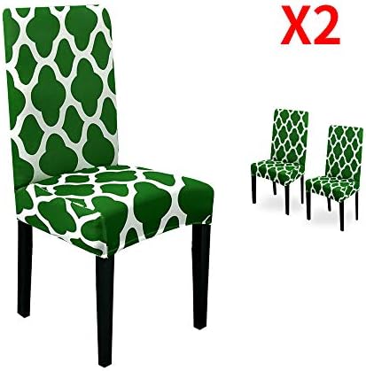 YIMEIS Stretch Dining Chair Slipcovers, Geometric Printed Dining Chair Protector, Removable Washable Short Dining Chair Slipcovers for Dining Room, Kitchen, Office (Pack of 2, Dark Green)
