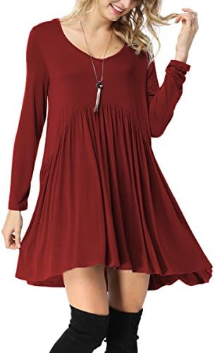 Bauihr Long Sleeve Swing t shirt Dress for Women womens dress shirts,Burgundy,Medium