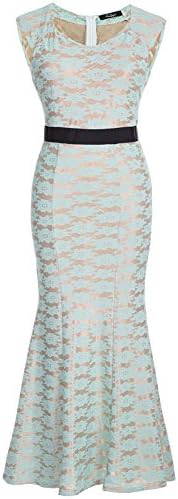 Mori Lady Women's Elegant Floral Lace Cap Sleeve Slim Long Bridesmaid Maxi Dresses 2XL Green