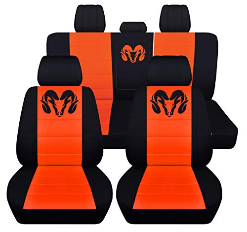 Fits 2012 to 2018 Dodge Ram Front and Rear Ram Seat Covers 22 Color Options (40-60 Rear with Armest, Black Orange)