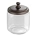 iDesign York Bathroom Vanity Glass Apothecary Jar for Cotton Balls, Swabs, Cosmetic Pads - Short, Clear/Bronze