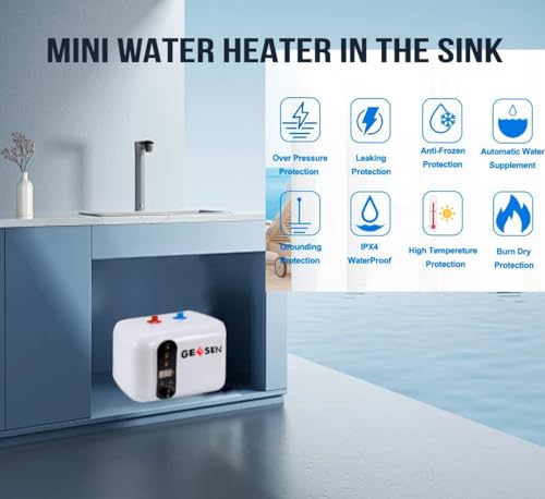 GEESEN Electric Hot Water Heater 120V Small Compact Tank Storage,Rv Tr 3.5 Gallon Trailer 1.5KW Kitchen Instant Under Sink Counter Cupboard, RV 1 PCs 16” Long 1/2”FIP Stainless Steel Water Hose