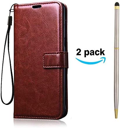 UDU Leather Flip Covers Case for Samsung C7 Pro (Brown) Silver Stylus Pen for Samsung C7 Pro
