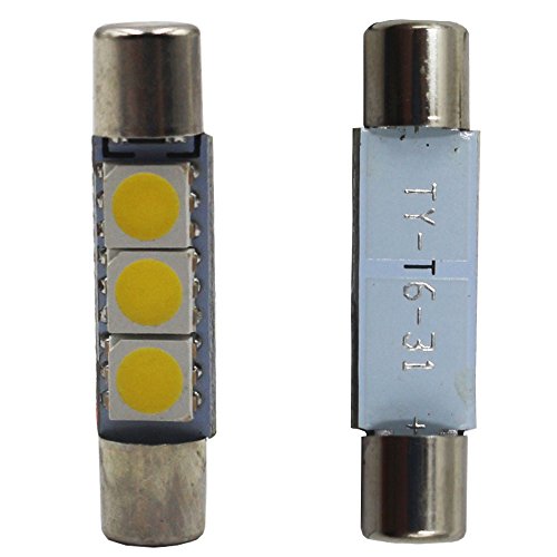 AMAZENAR 20-Pack 50 Lumens Warm White 28MM(1.1") - 31MM(1.25") 12V LED Festoon Light 5050 3-SMD Sun Visor Vanity Mirror LED Bulbs for Vehicle 6615F 6614F 3021 3022 3175 T-2 SF6/6 (Warm White)