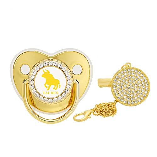 Baby Initial Crown Pacifier with Clip, Crystal Rhinestone Bling