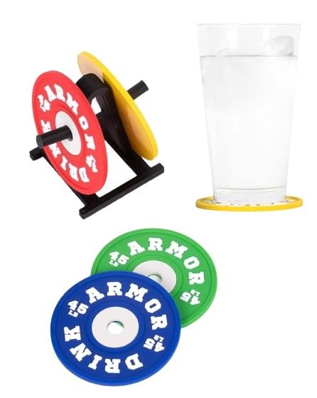 4/8Pcs Silicone Drink Coasters with Stand Gym Weight Plate Non Slip Tea Coffee Beer Wine Cup Mug Glass Bottle Mats Pads Holder Round Coaster Kitchen Bar Pub Dining Table Top Protect Decor (8, Mix)