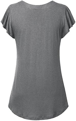Lyking Women's V Neck Ruffle Sleeve Pleated Tunic Tops Casual Flowy Tee Shirts
